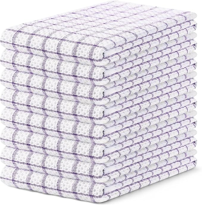 Homaxy 100% Cotton Kitchen Towels 8 Pack-15 X 25 Inches, Check Design Waffle Weave Hand Tea Towels, Super Soft and Absorbent Dish Towel for Drying Dishes, Purple