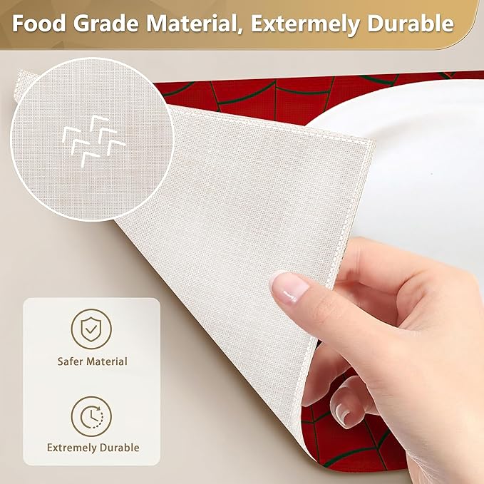 Red Spider Web Placemats Set of 6,12x18 Inch Table Mats for Kitchen Table Washable Farmhouse Linen Table Mats Dining Decoration