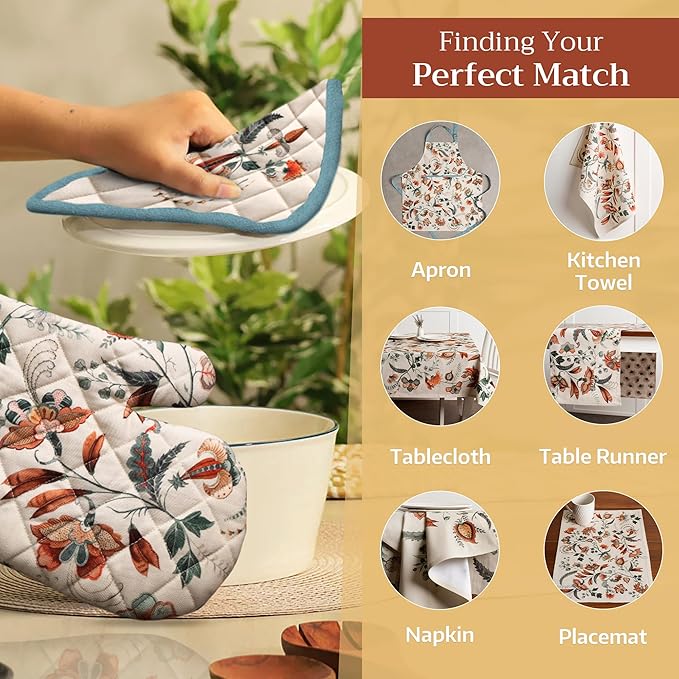 Maison d' Hermine Pot Holders 100% Cotton Heat Resistant Potholders 8" x 8" Hot Pads with Loop for Thanksgiving Christmas Decorations BBQ Cooking Baking Handling Hot Pans (Pack of 1, Dalida)