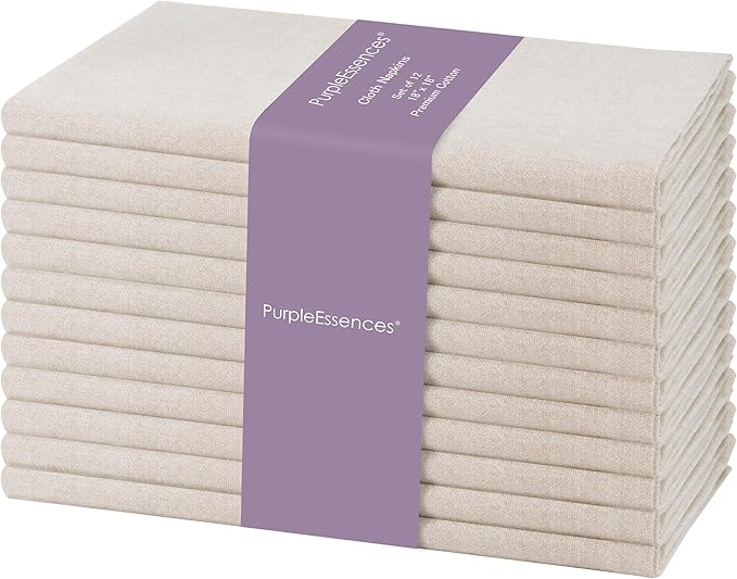 PurpleEssences Set of 12 Cloth Dinner Napkins 100% Cotton 18x18 Inch - Soft Durable Washable - Ideal for Farmhouse Party Spring Easter Summer - Perfect Everyday Use Table Linen - Royal Linen