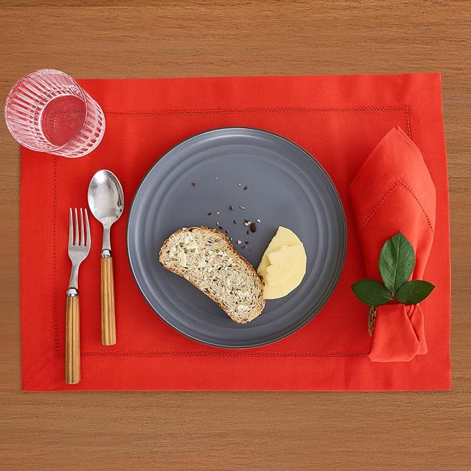 Solino Home Cotton Linen Napkins Set of 4 - Hemstitch Poppy Red Dinner Napkins Cloth 20 x 20 Inch for Mothers Day, Memorial Day - Handcrafted and Machine Washable