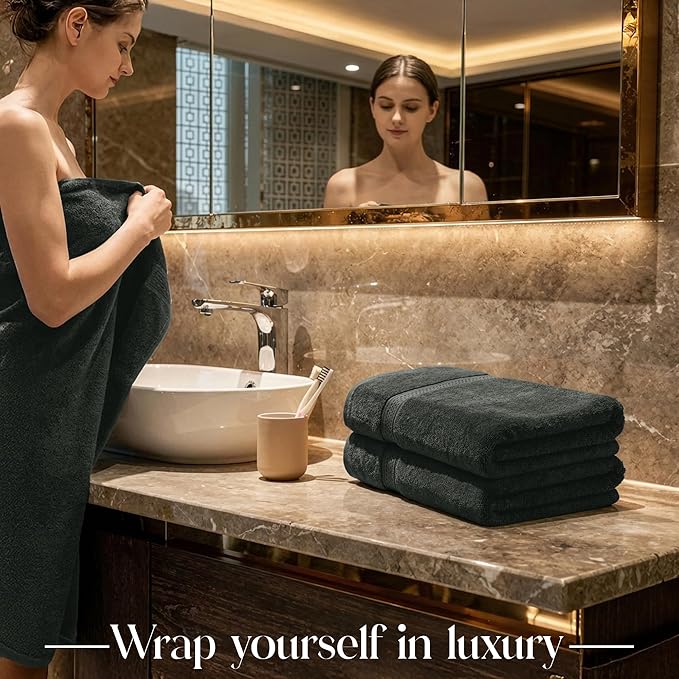 RIVERSIDE Luxury 6 Piece Towel Set, 2 Bath Towels, 2 Hand Towel, 2 Wash Cloths, 100% Cotton, 600 GSM Hotel Quality, Soft, Highly Absorbent Towels for Bathroom, Gray Towel Sets