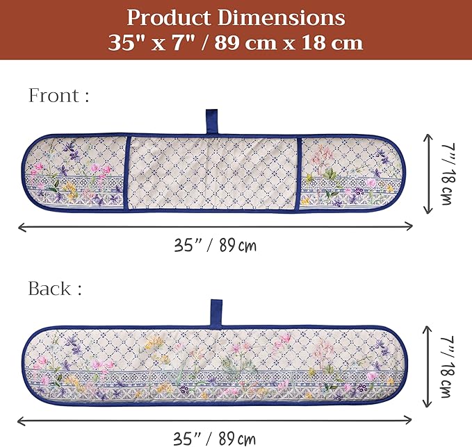 Maison d' Hermine Double Oven Mitts 100% Cotton 7"x35" Double Oven Mitt Heat Resistant BBQ Cooking Gloves with Loop Baking Grilling Gifts for Mothers Day Spring Summer (Faience)