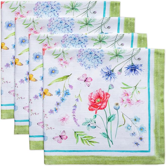 Maison d' Hermine Cloth Napkins Set of 4 100% Cotton Everyday Reusable Square Napkins Cloth Washable Dinner Party Wedding Restaurant Gifts for Mothers Day Spring/Summer (Just Floral, 20" x 20")