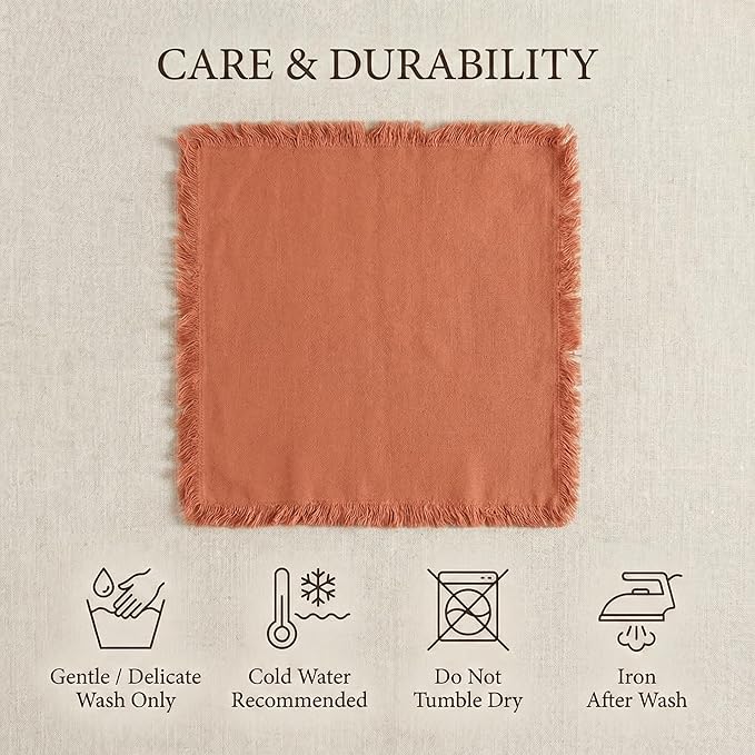 ACCENTHOME Cotton Rust Cotton Linen Napkin Set of 6 18x18 inch Dinner Napkins - Washable Soft Premium Hotel Quality Reusable Napkins Perfect Table Napkins for Family Dinners, Weddings & Everyday Use