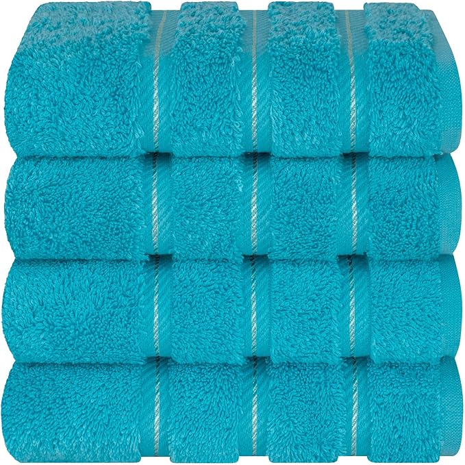 American Soft Linen Luxury Hand Towels for Bathroom, 600 GSM Heawy Weight 16x28 Size 100% Cotton Turkish 4 Piece Hand Face Towel Set, Aqua Blue Hand Towels