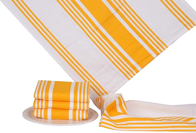 Urban Villa Kitchen Towels 100% Cotton Dish Towels for Kitchen(Set of 6)20”x30” Dish Cloths Highly Absorbent Kitchen Linen Set with Hanging Loop Perfect for Drying Dishes Cleaning Towels-Yellow White