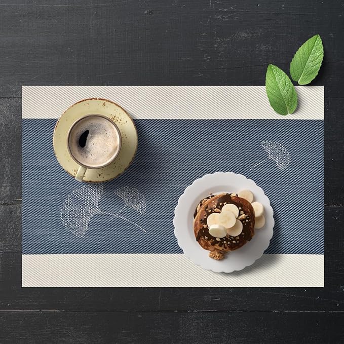 PIGCHCY Rustic Placemats Set of 6, Easy to Clean Placemats Washable Non-Slip Luxurious Durable Table Mats for Home/Dining Room Decoration (Blue,18 X 12 inches)