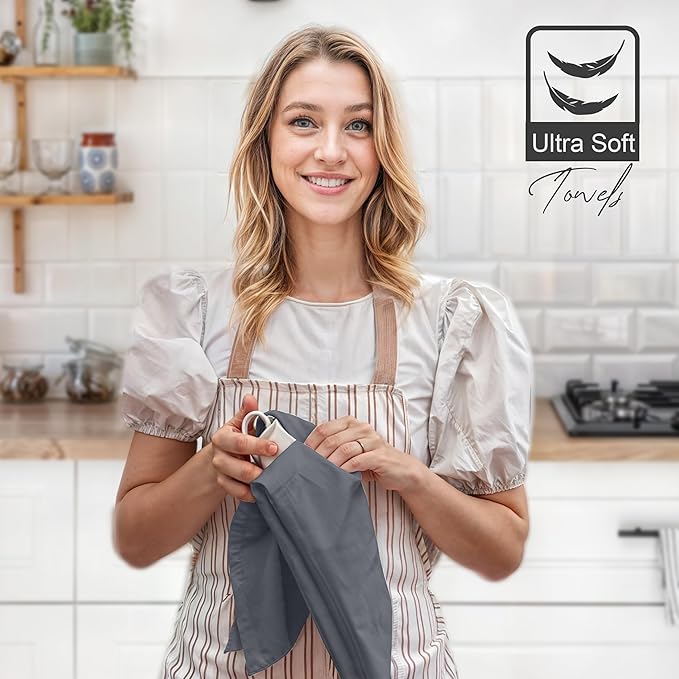 ZOYER Flour Sack Towels 28" x 28", 12 Pack - 100% Cotton Dish Towel - Machine Washable TeaTowels, Ultra Absorbent BarTowels, Dish Cloth Perfect for Drying Dishes & Cleaning - Grey