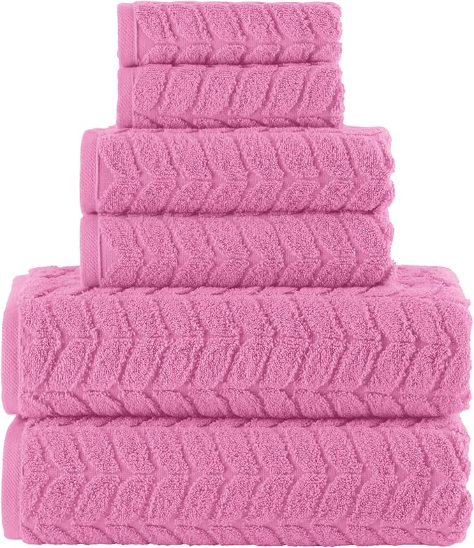 Elegant Comfort Luxury 6-Piece 100% Turkish Cotton Jacquard Braided Textured Premium Hotel Quality Towel Set– Soft and Absorbent, Includes 2 Bath Towels, 2 Hand Towels and 2 Washcloths, Light Pink