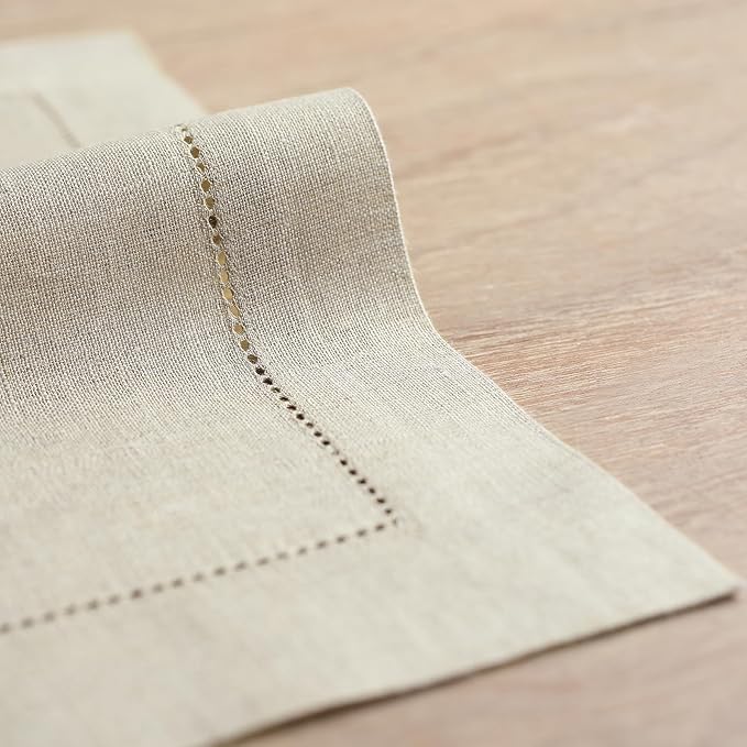Solino Home Linen Square Placemats Set of 4-100% Pure Linen Natural Cloth Placemats 14 x 14 Inch - Classic Hemstitch, Machine Washable Place Mats for Spring, Summer, Mothers Day
