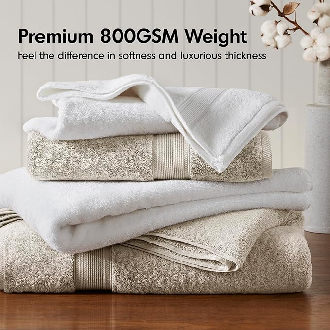 Madison Park 800GSM Bathroom Towel Set of 8 100% Cotton Bath Towel Set for Bathroom Luxurious Highly Absorbent 2 Bath Towels 2 Hand Towels 4 Washcloths Quick Dry Spa Quality White