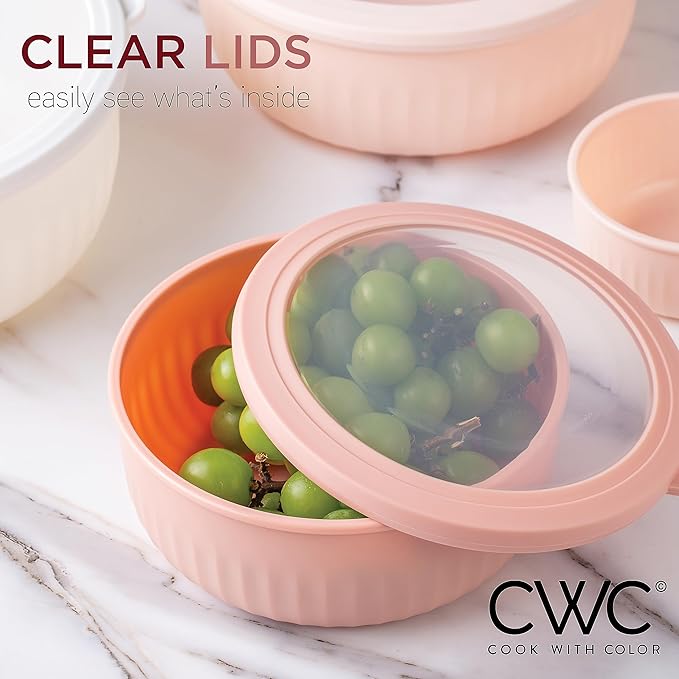 COOK WITH COLOR Prep Bowls with Lids- Wide and Deep Nesting Plastic Small Mixing Bowl Set with Lids, 12 Piece Set - (Multi Colored), Grey/Pink
