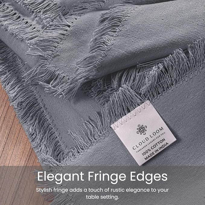 Cloth Dinner Napkins Fringes 100% Cotton Set of 6 - Perfect for Dining Special Occasions Wedding Holidays Christmas - Soft Durable Washable - Elegant 20x20 Inch Cloth Napkins Dark Grey
