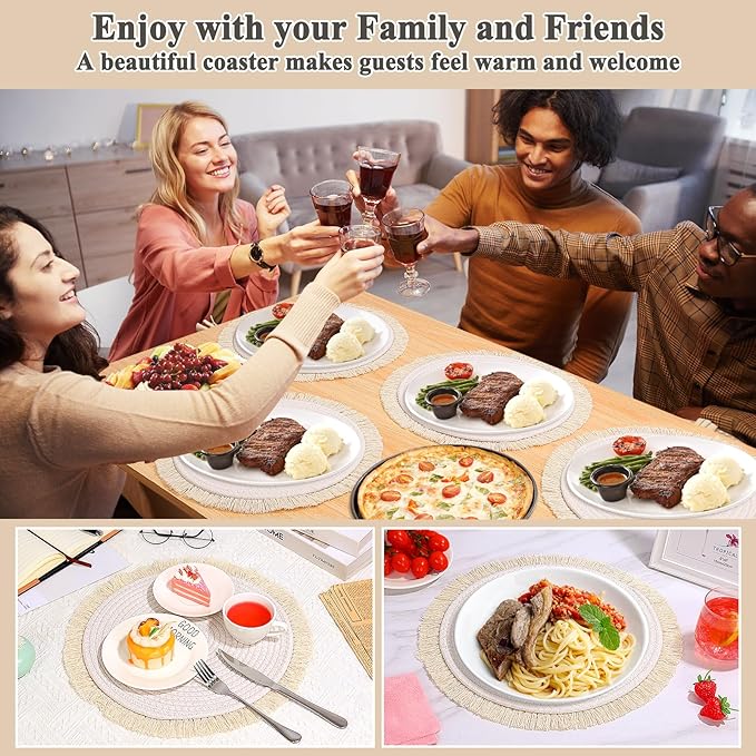 Round Placemats Set of 4 Table Mats 13Inch Washable Cotton Heat Resistant for Dining Table Decor, Farmhouse Thick Rustic Kitchen Placemats Non-Slip Hand Woven Boho Placemats for Thanksgiving Christmas