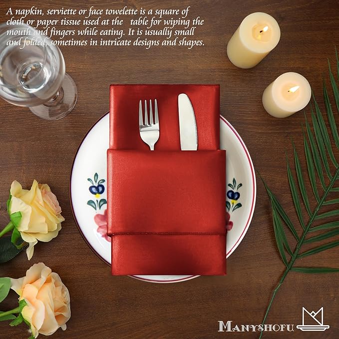 Manyshofu 50 Pieces Rust Satin Napkins - 12x12 Inches Cloth Napkins, Square Satin Fabric Napkin Set - Elegant & Smooth Table Napkins for Wedding Dinner Party Lunch Banquet Restaurant Decoration
