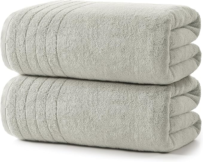 REDKISS 2 Pack 100% Cotton Thick Extra Large Bath Towels 35 X 70 Inches, Quick Dry, Ultra Soft & Highly Absorbent Light Gray Bathroom Towel Sets for Bathroom, Gym, Spa, Pool & Hotel