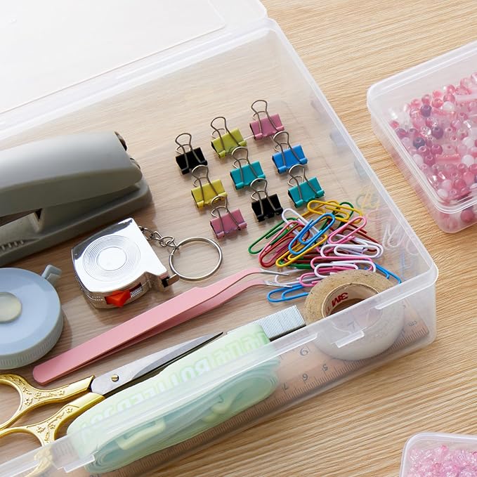 Goodma Small Bead Organizers, 54 Pieces Plastic Storage Cases Mini Clear Containers Transparent Rectangle Craft Supply Boxes with Hinged Lid