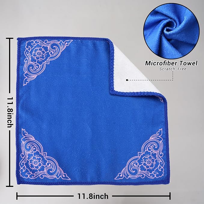YUA Microfiber Cleaning Cloth 12 Pack,Microfiber Towels Cleaning,Microfiber Towels for Cars,Absorbent Dish Washing Cloth,Reusable Cleaning Cloths Lint Free (Blue Corner Flower)