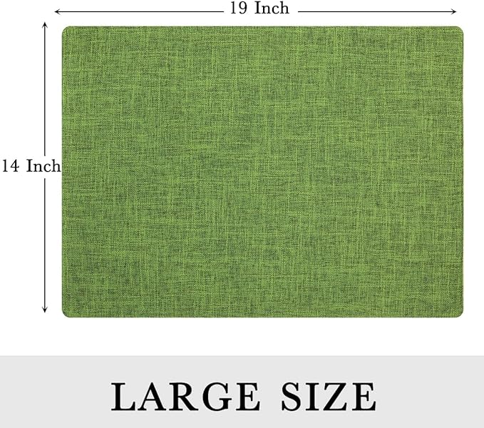 homing Cotton Linen Placemats Set of 6, Cloth Washable Farmhouse Dining Table Mats for Indoors & Outdoors, Easy to Clean, Grass Green, 13 x 19 Inch