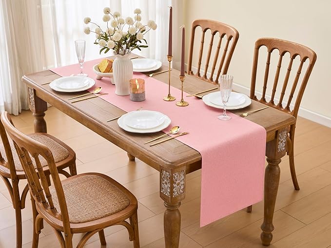 YATOJUZI Pink Table Runner Valentines Day Seasonal Summer Kitchen Dining Coffee Table Decoration 95 Inches Long Waterproof Farmhouse Rustic Table Runner Pink Home Wedding Party Decor 16x95Inch