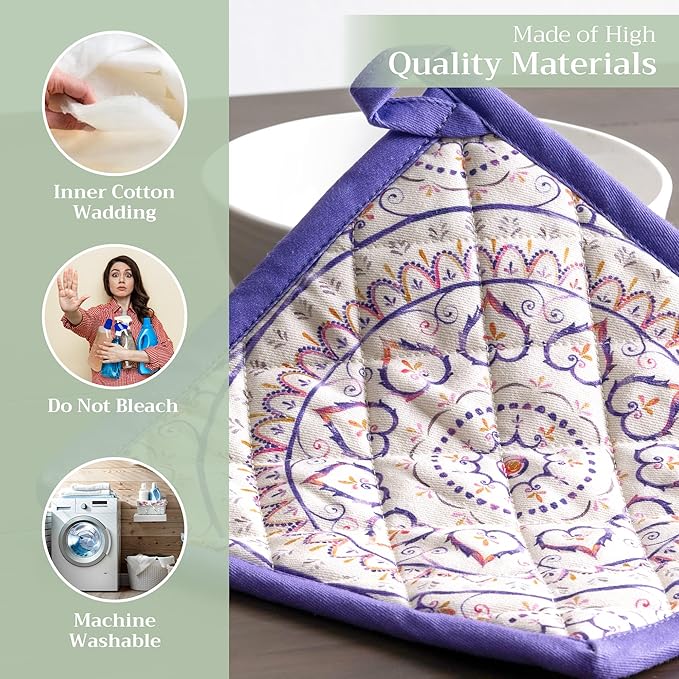 Maison d' Hermine Pot Holders 100% Cotton Heat Resistant Potholders 8" x 8" Hot Pads with Loop BBQ Cooking Baking Gifts for Mothers Day Handling Hot Pans Spring/Summer (Pack of 1, Mandala)