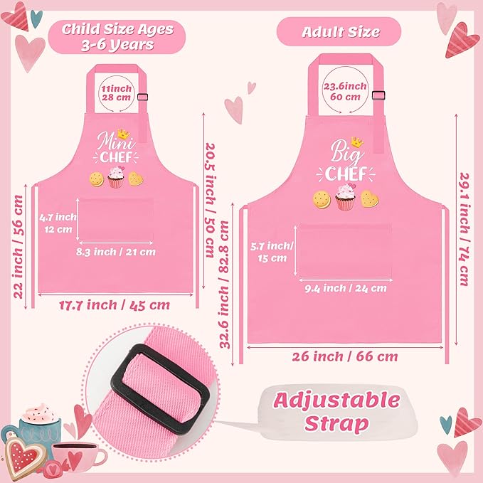 R HORSE 2Pcs Adults Kids Matching Apron Set - Mommy and Me Adjustable Kitchen Apron with 2 Pockets - Parent and Child Matching Gift for Women Kid Cooking Baking Painting Training Gardening