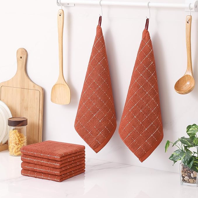Homaxy 100% Cotton Terry Kitchen Dish Cloths, Ultra Soft and Absorbent Dish Towels for Kitchen, Suitable for Drying and Washing Dishes, 8 Pack, 12 x 12 Inches, Rust