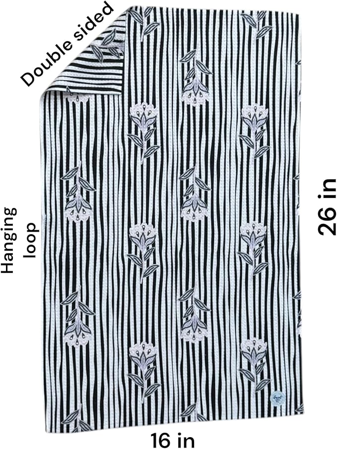 || 3 Pack|| Double Sided Dish Towels || Waffle Weave Microfiber || Tea Towels || Highly Absorbent || Hanging Loop || Dish Cloths || Modern || Designer Prints (Black/Gray)
