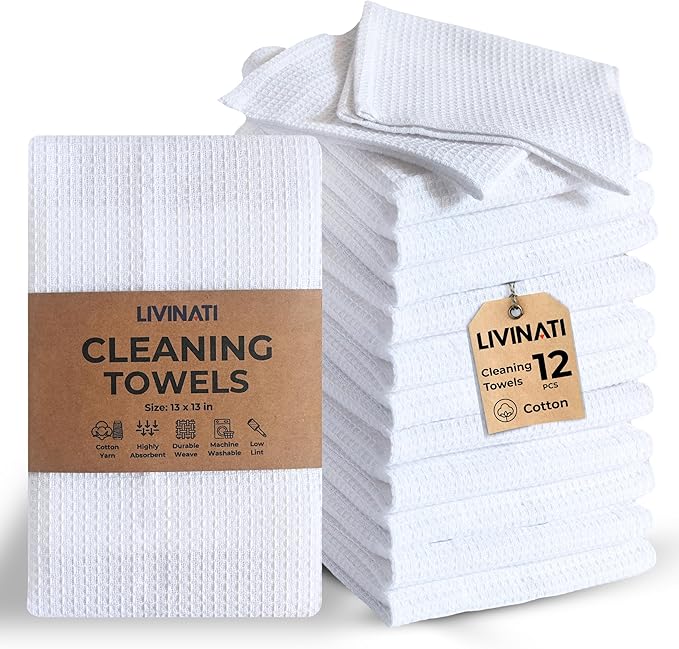 White Cotton Cleaning Rags For Housekeeping - Trapos Paños De Limpieza Reutilizables - Kitchen Bar Shop Towel Dish Mop Wash Cloth For House Dust - Reusable Washable Absorbent - 13"x13" 12 Pack