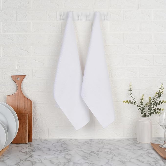 Blue Needles Waffle Weave Kitchen Towels, 15x25 Inches 100% Cotton Set of 6 Dish Towels for Kitchen, Ultra Soft & Absorbent with Hanging Loop, Spring Summer Dish Rags for Quick Drying - White
