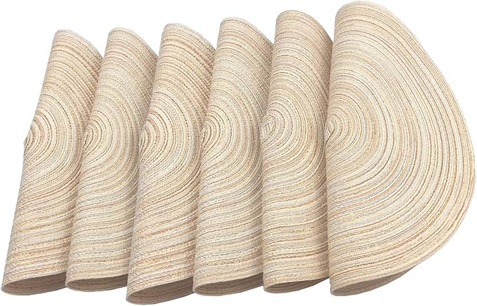15 Inch Round Placemats Set of 6 Heat-Resistant Stain Resistant Anti-Skid Washable Polyproplene and Cotton Table Mats Placemats (Beige, 6)