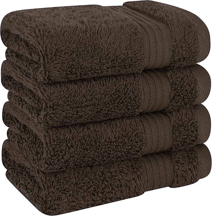 Cotton Paradise 100% Cotton Turkish Washcloth Set for Bathroom, 4 Piece Soft Absorbent Small Towels Wash Rags, Brown