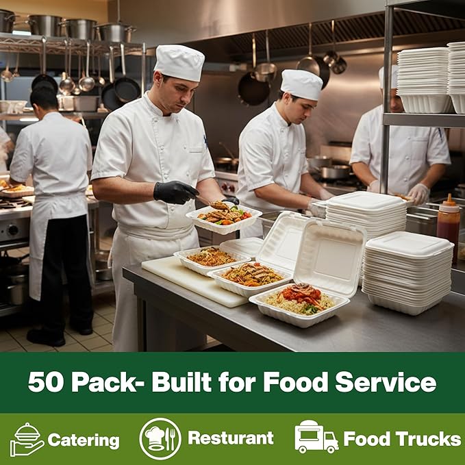 Hinged Take-Out Containers 8″ x 8″ BPA Free, Clamshell To Go Boxes Recyclable, Microwave & Freezer Safe Food Storage Boxes for Restaurants, Catering - Cake Slice Container - White