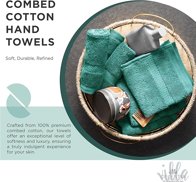 100% Cotton Bath Towel Set of 24-6 Bath Towels, 6 Hand Towels, 12 Wash Cloths, Sustainable, Soft, Highly Absorbent, Combed Cotton 24 Piece Set for Hotels, Spa, Bathroom, Dorm, Teal