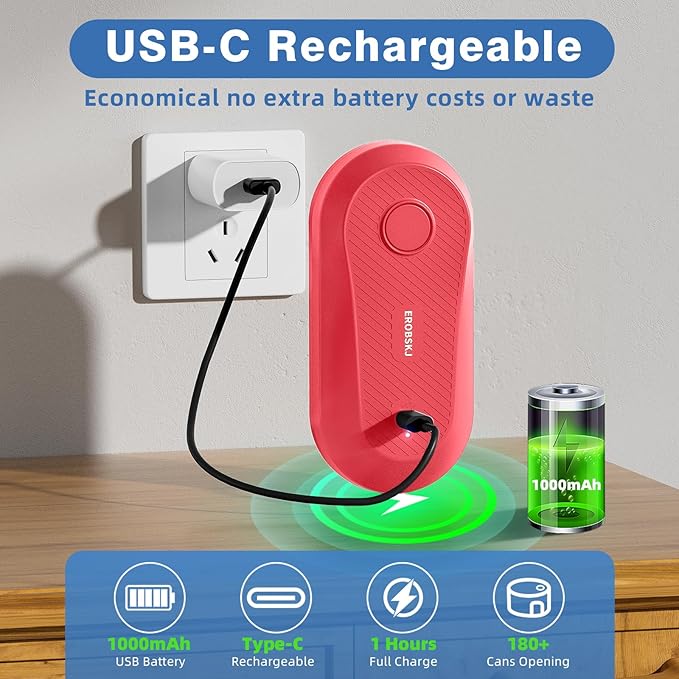 Auto Electric Can Opener, Rechargeable Can Openers for Seniors & Arthritis, One-Touch Automatic Can Opener, Hands-Free, Smooth Edge, Compact, Cordless, Food-Safe Kitchen Gadgets