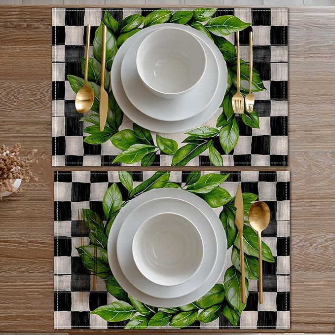 HOMETITUTE Placemats Set of 4 12x18 inch Spring Table Mats for Dining Table Sweet Home Linen Placemats Farmhouse Decorations Kitchen Decor Desk Mat for Outdoor Home Party Kitchen Seasonal Dining