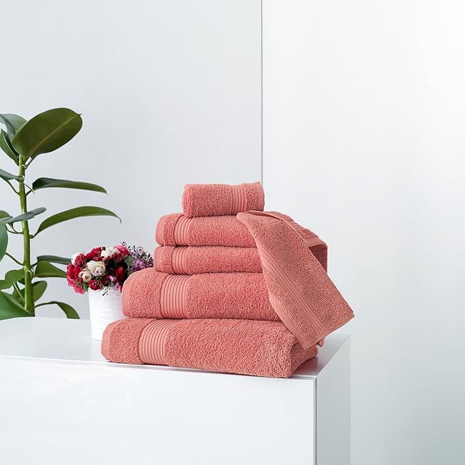 Classic Turkish Towels CTT - Premium 6 Piece Hand Towels Set, 100% Turkish Cotton, Quick Dry & Comfy Towels for Hotel & Spa, Highly Absorbent | 16"x27"(Coral)