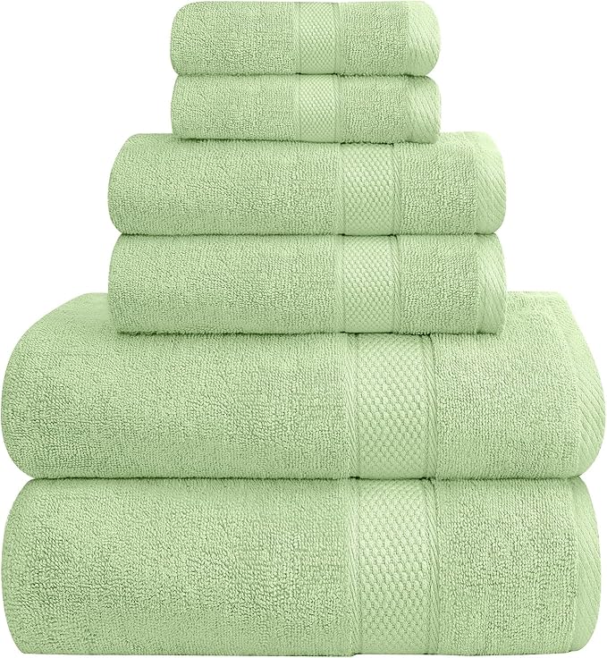 Oakias Premium Towel Set 600 GSM 6 Piece Green - 100% Ring Spun Cotton Highly Absorbent Towels Set - Super Soft Bathroom Towel Set - Hotel Quality Double Stitched Hem - Ideal for Hotels, Spa, Gyms