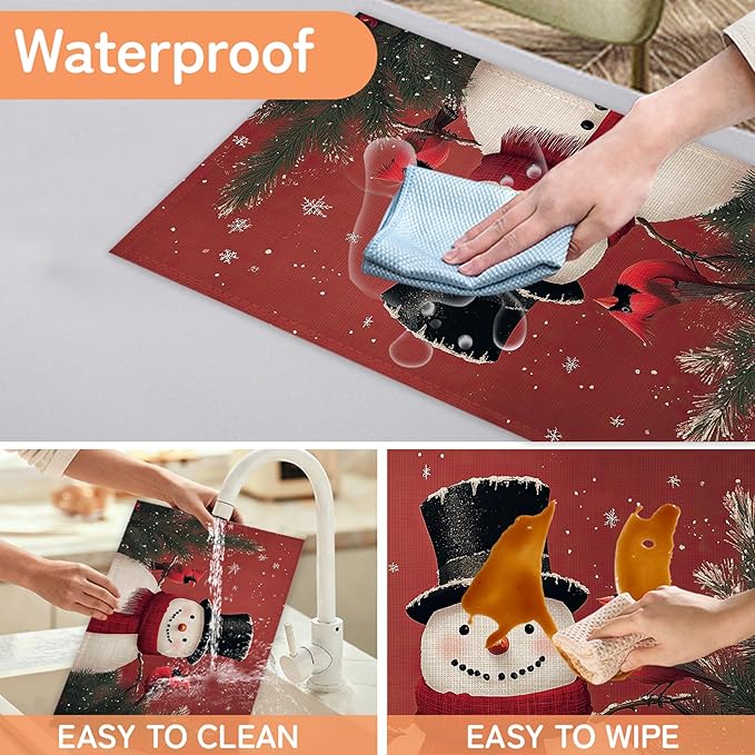 Christmas Snowman Placemats Set of 6,Cardinal Washable Kitchen Dining Linen Table Mats for Home Party Dinner Indoor Outdoor 12x18Inch