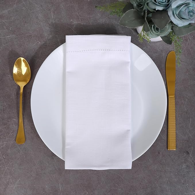 FINGERCRAFT Cloth Napkins, Hemstitch Napkins Cloth, Everyday Use, Premium Quality Natural Cotton Perfect for Parties Dinners Weddings Cocktail Christmas Easter Set of 12, 20 inch White