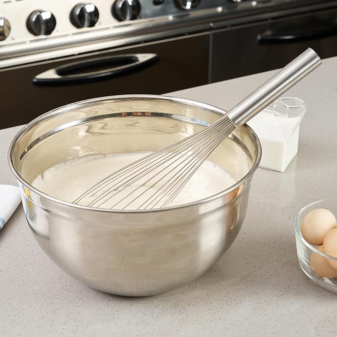 Restaurantware Met Lux 16 Inch x 3 Inch Baking Whisk, 1 With Ergonomic Handle Metal Whisk - Dishwasher-Safe, Corrosion-Resistant, Stainless Steel Whisk For Baking, For Whipping, Baking, Or Cooking