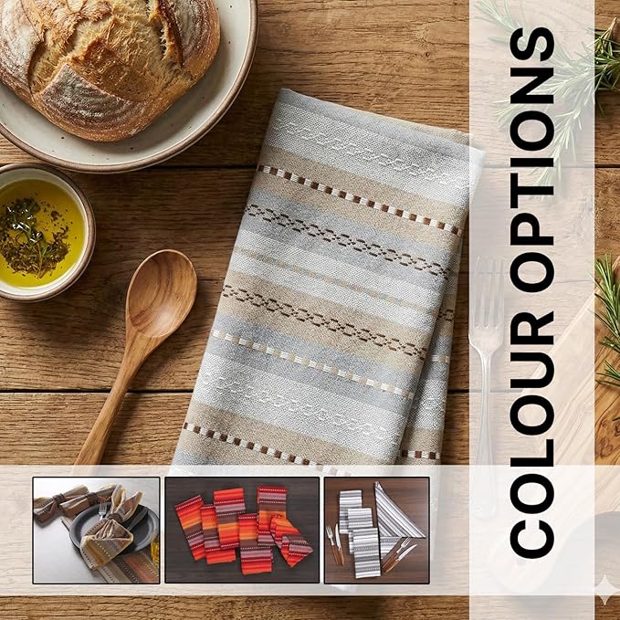LFH Home Cotton Rich Cloth Salsa Napkin Set of 6 Washable Soft Durable Striped Table Napkins for Dining Wedding, Daily Use Reusable Eco-Friendly Napkins for Elegant Table Settings(18x18)-Grey