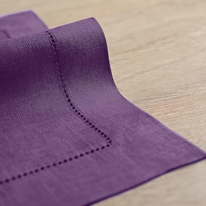 Solino Home Purple Linen Napkins Set of 6-100% Pure Linen Hemstitch Dinner Napkins 20 x 20 Inch for Mothers Day, Spring, Summer - Classic Hemstitch