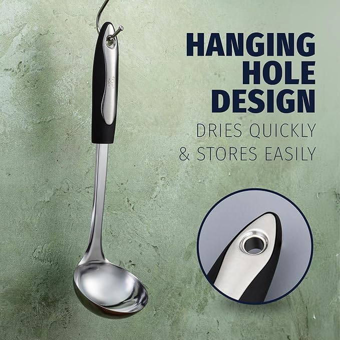 Zulay Kitchen Premium Soup Ladle - 12" Stainless Steel with Non-Slip Silicone Handle