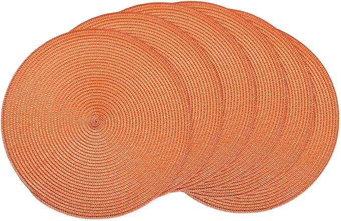AHHFSMEI Round Placemats Set of 6 Heat Resistant Washable Non-Slip Woven Braided Table Mats for Dining Table Kitchen & Home Decor (Orange)