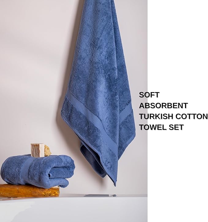 SALBAKOS 100% Turkish Cotton 6-Piece Towel Set | Premium Quality Hotel & Spa Collection | Ultra Soft, Super Absorbent 2 Washcloth, 2 Hand, 2 Bath Towels Sets | Made in Turkey (Blue, 6 Piece Towel Set)