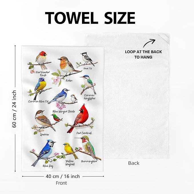 Birds on Branch Kitchen Towels Decorative Set of 4, Absorbent Cardinal Hummingbird Dish Towels for Cooking Baking, Bird Gifts for Bird Lovers Women, Hand & Tea Towel for Kitchen Bar Christmas Decor