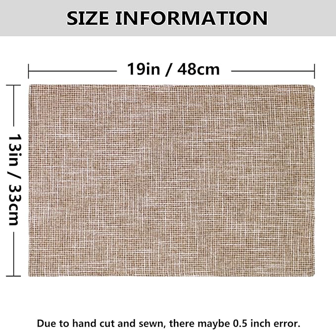 Kevin Textile Burlap Linen Placemats Set of 6 Heat Resistant Dining Table Place Mats Washable Kitchen Table Mats for Dinning Party Holiday Indoor Outdoor, 13 x19 inches, Natural Linen