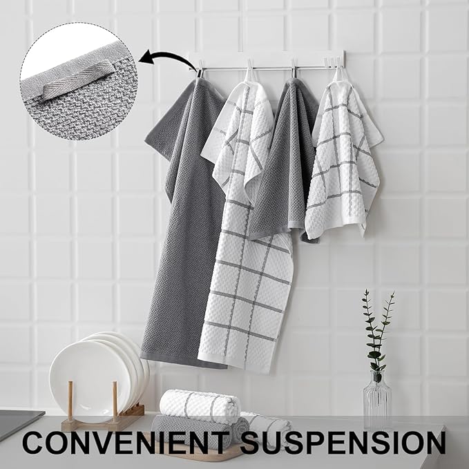 12 Pack Kitchen Towels and Dishcloths Set, 100% Cotton Soft and Absorbent Kitchen Towels 16 x 25 inche & 13 x 13inche Dishcloths